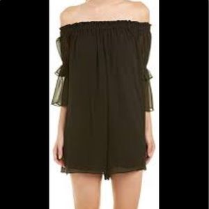 NWT BCBGMaxAzria chiffon off shoulder romper black